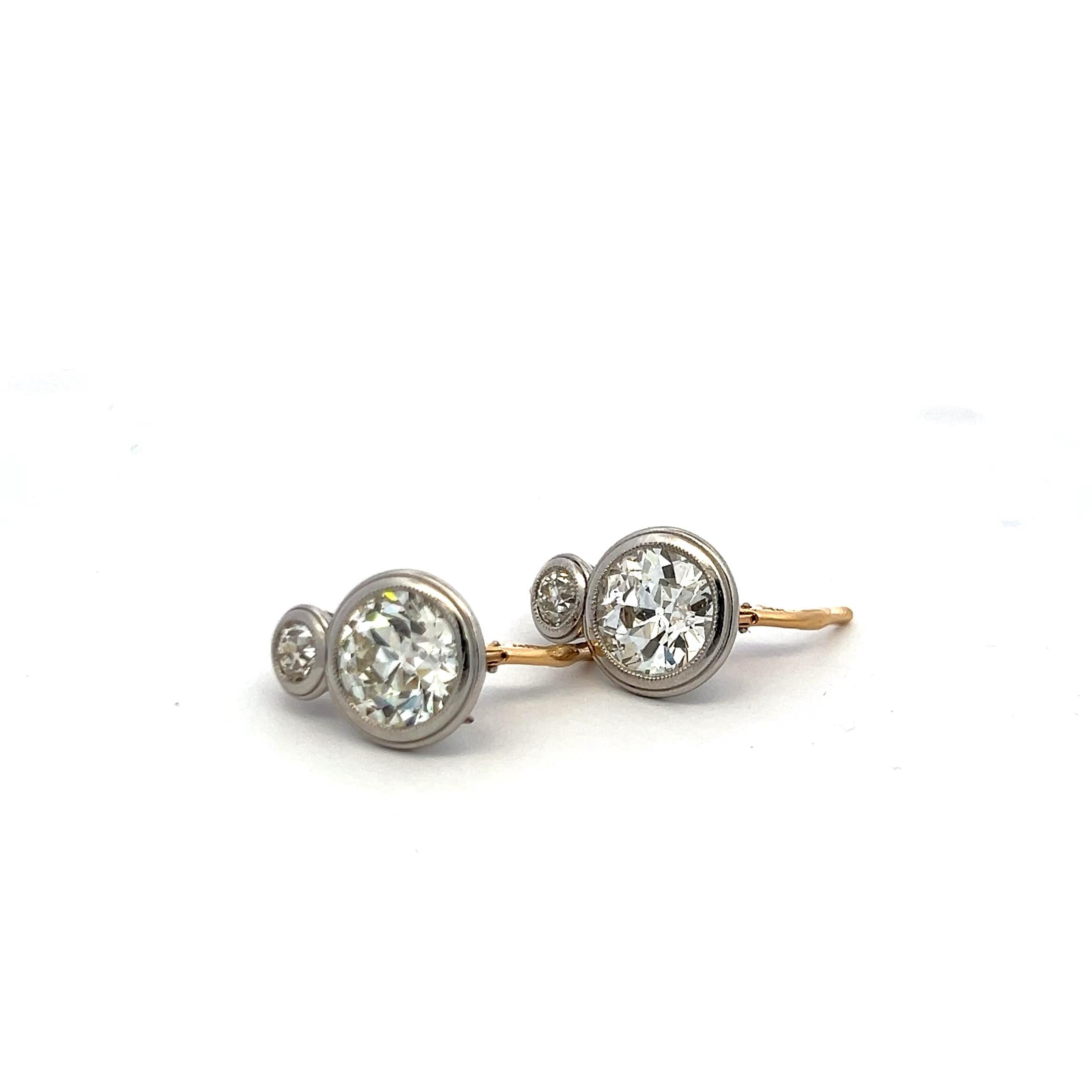 14K Two Tone Gold/Plat Leverback Earrings 8.09ct Old European Cut Diamonds GIA
