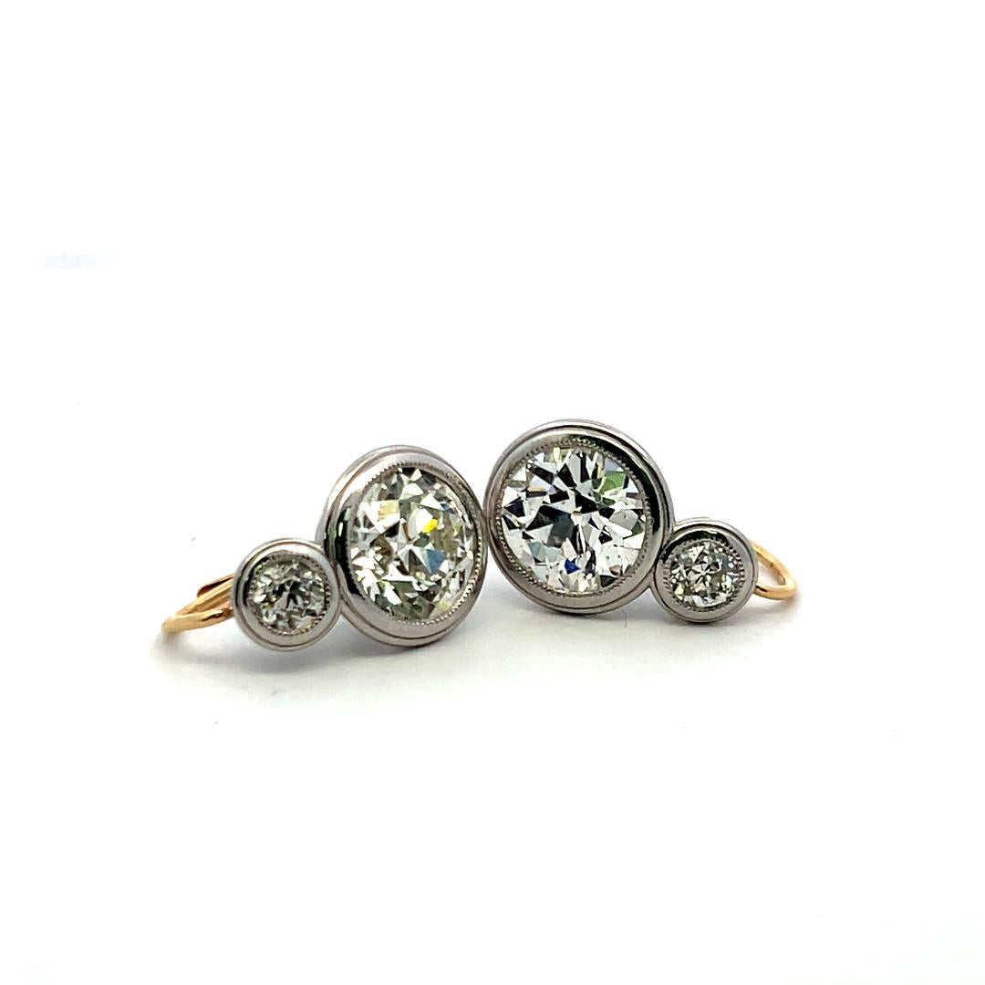 14K Two Tone Gold/Plat Leverback Earrings 8.09ct Old European Cut Diamonds GIA