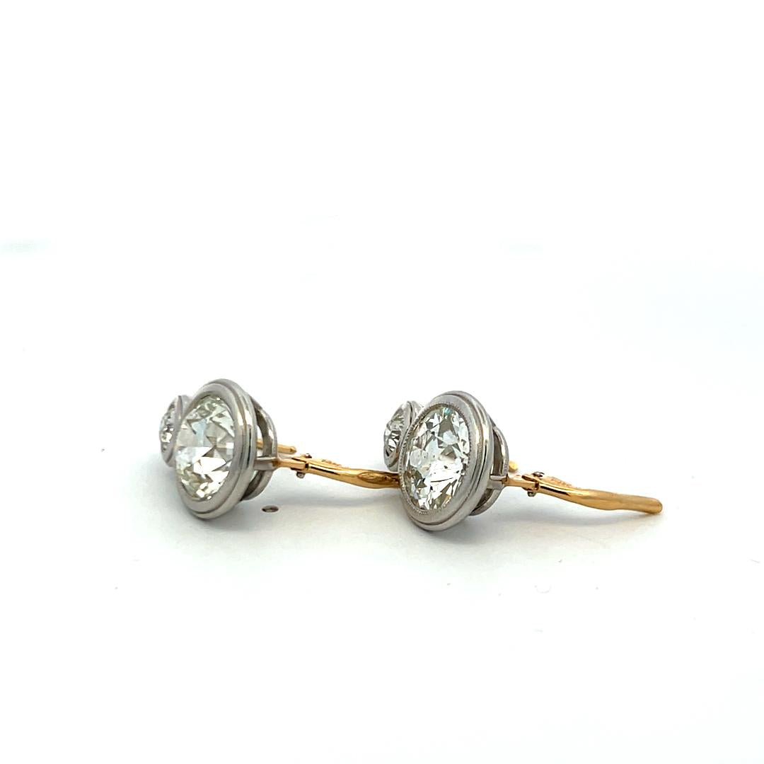 14K Two Tone Gold/Plat Leverback Earrings 8.09ct Old European Cut Diamonds GIA