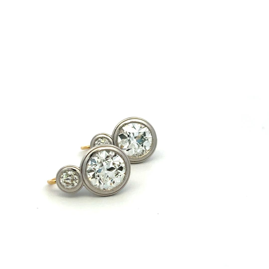 14K Two Tone Gold/Plat Leverback Earrings 8.09ct Old European Cut Diamonds GIA