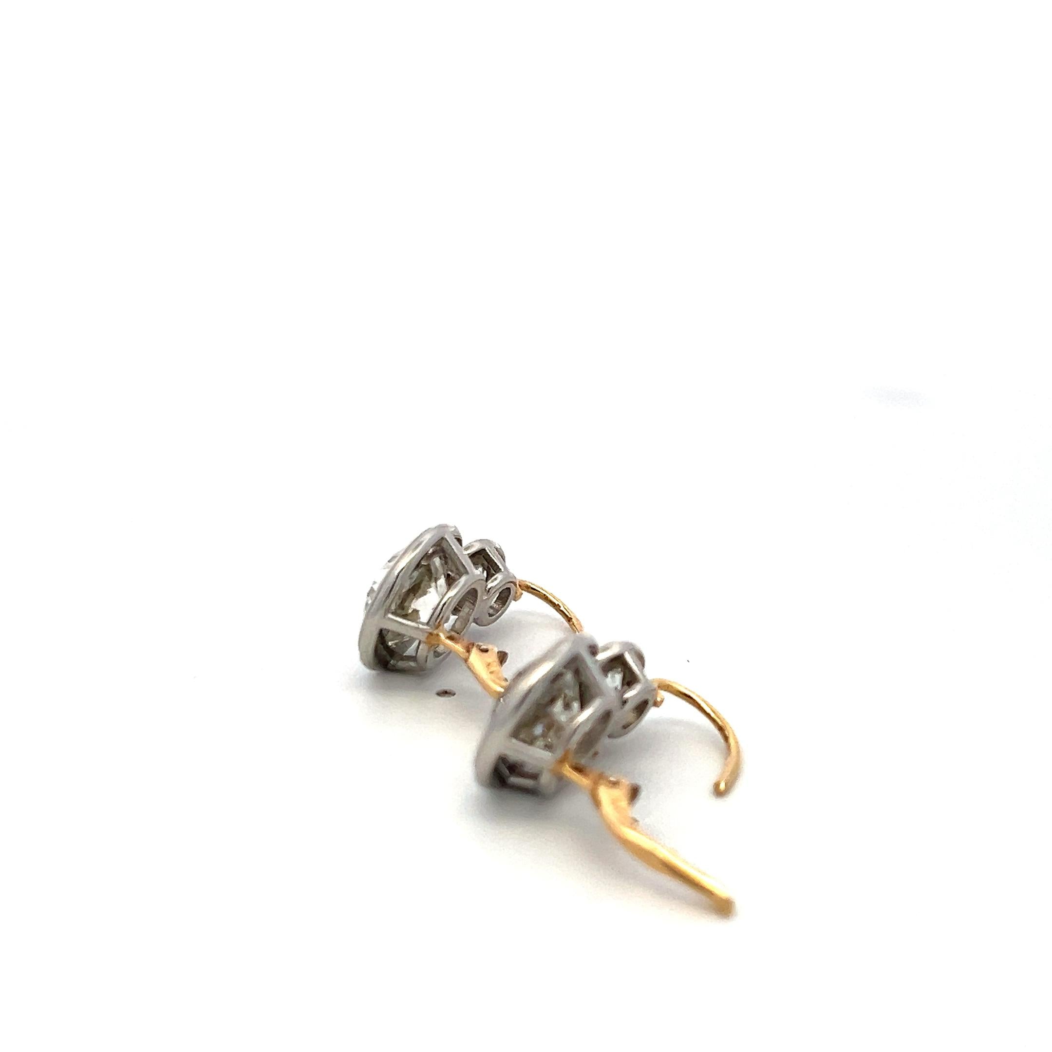14K Two Tone Gold/Plat Leverback Earrings 8.09ct Old European Cut Diamonds GIA