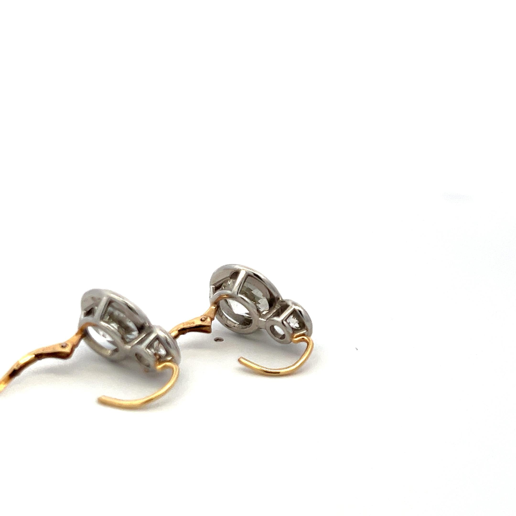 14K Two Tone Gold/Plat Leverback Earrings 8.09ct Old European Cut Diamonds GIA