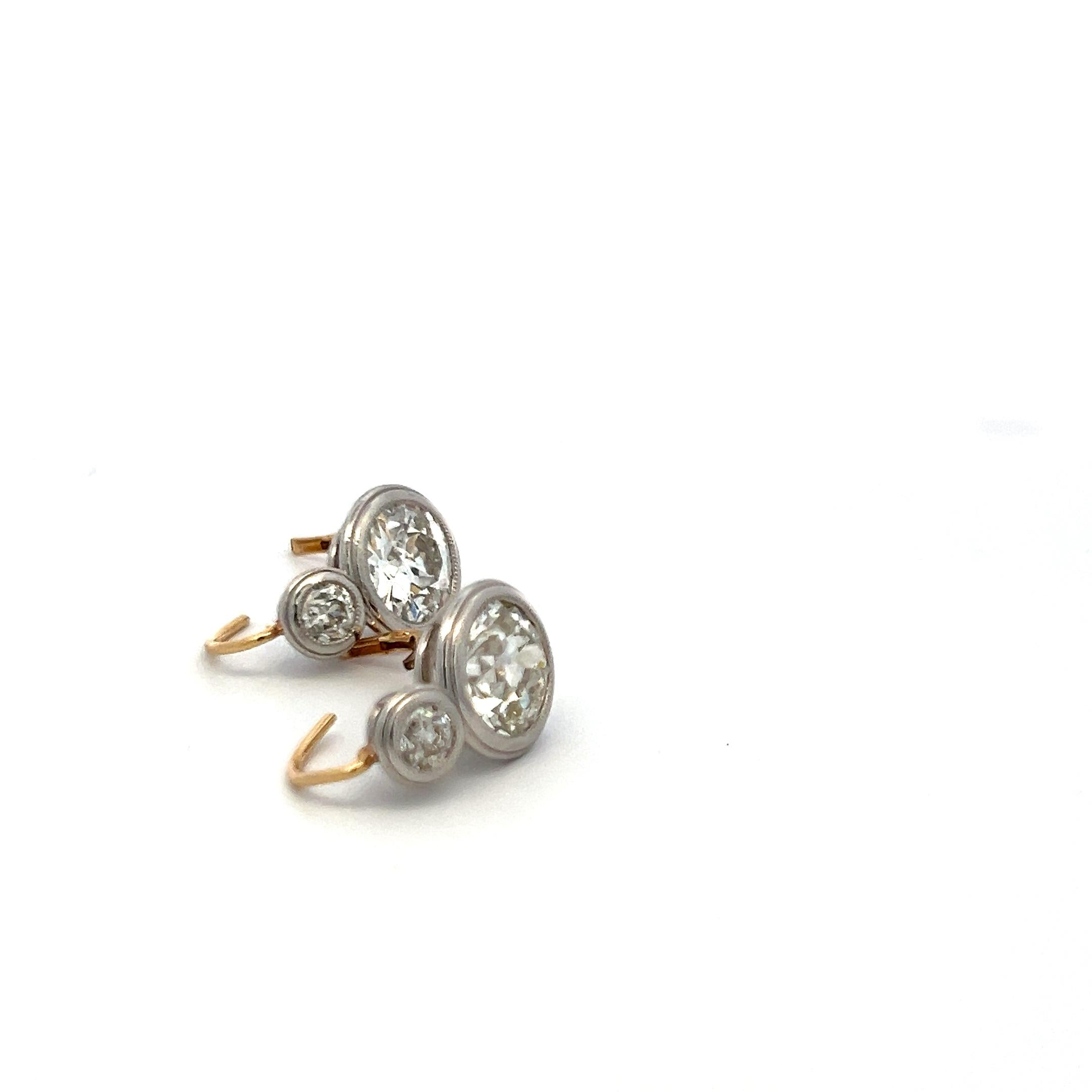 14K Two Tone Gold/Plat Leverback Earrings 8.09ct Old European Cut Diamonds GIA