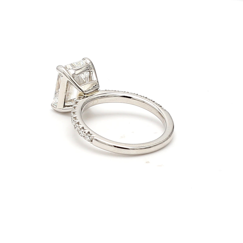 3.33 Carat Radiant Cut F VS1 and Round Brilliant F VS1 Diamond Platinum Engagement Ring