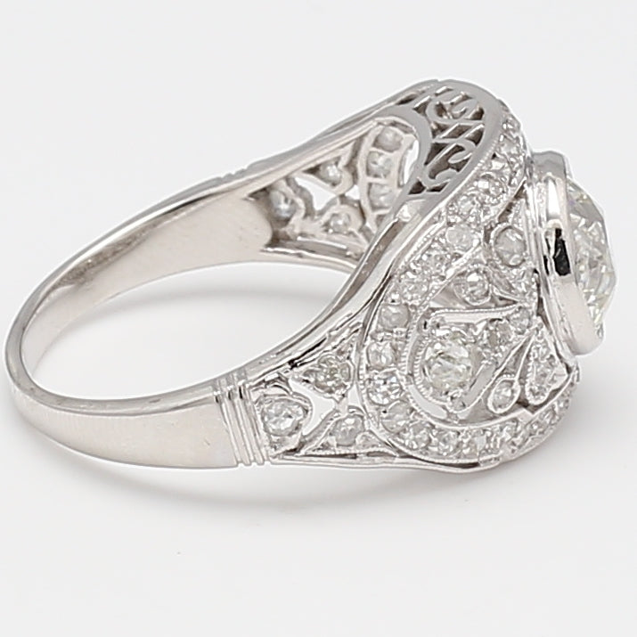 2.04 Carat Circular Brilliant Cut and Old European Cut Diamond Platinum Art Deco Ring