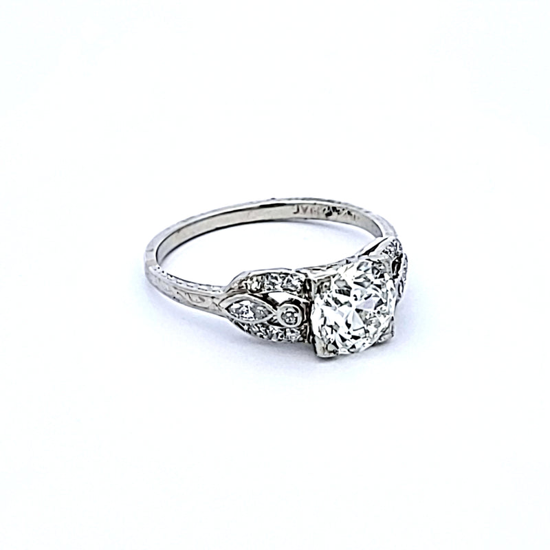 1.78 Carat Old European Cut I VS1 and Marquis Shape Diamond Platinum Art Deco Ring
