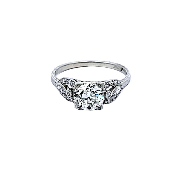 1.78 Carat Old European Cut I VS1 and Marquis Shape Diamond Platinum Art Deco Ring