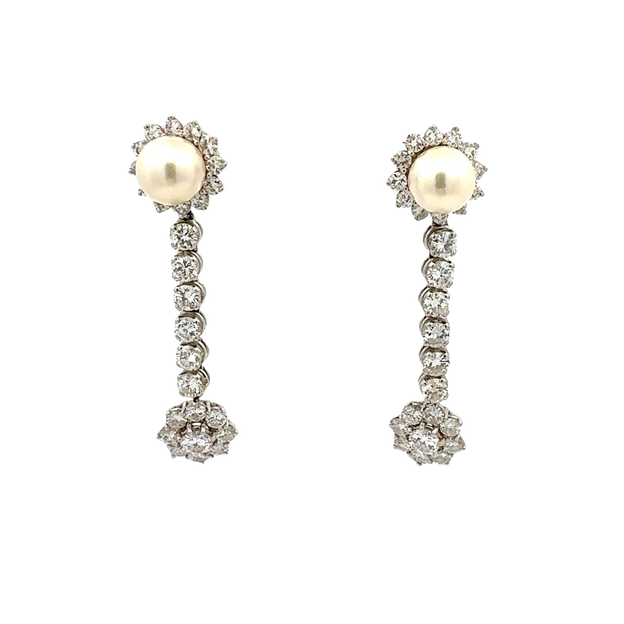 7.00 Carat Round Brilliant G VS1 Diamond 14K White Gold Dangling Earrings