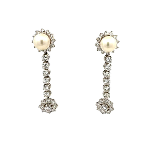 7.00 Carat Round Brilliant G VS1 Diamond 14K White Gold Dangling Earrings