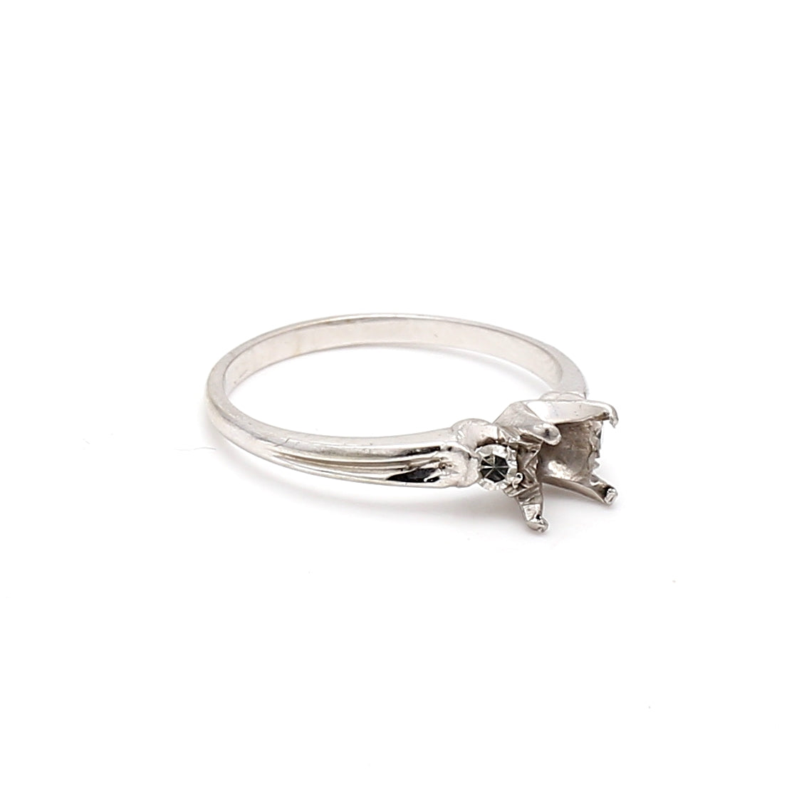 0.08 Carat Round Brilliant H SI1 Diamond 18 Karat White Gold Semi Mount Ring