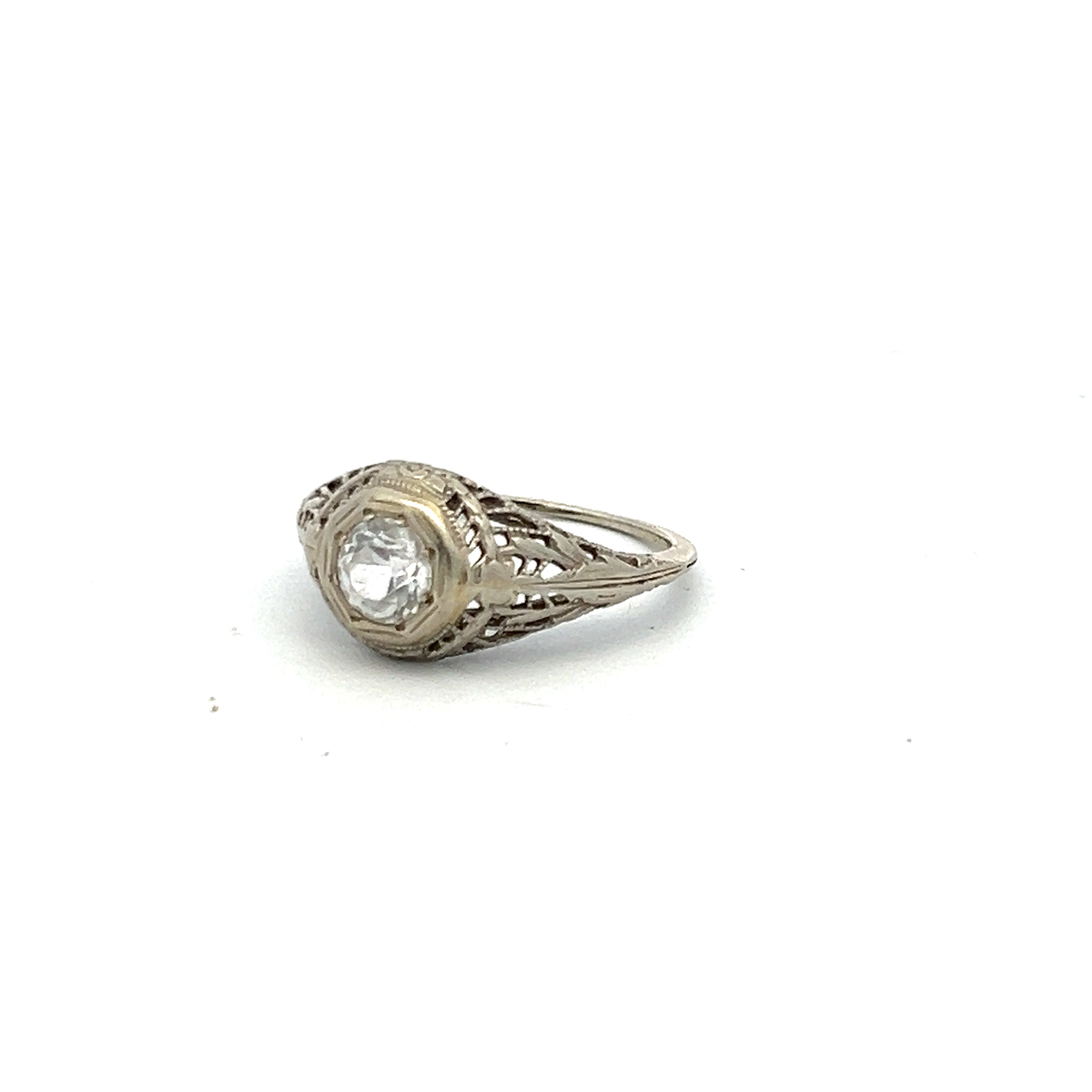 0.57 Carat Old European Cut D VS2 Diamond 14 Karat White Gold Semi Mount Ring