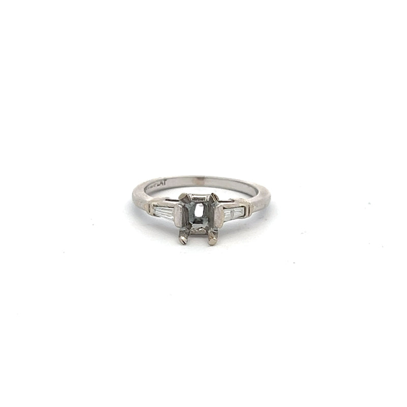 Carat Tapered Baguette Shape Diamond Platinum Semi Mount Ring