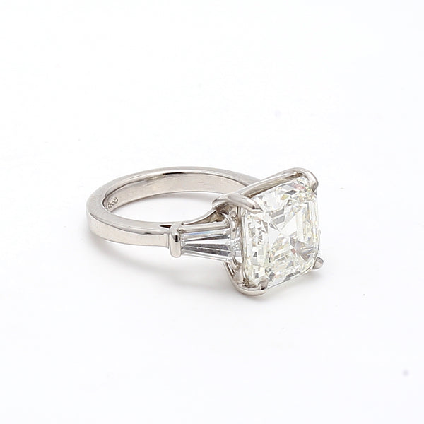 7.46 Carat Asscher Cut and Tapered Baguette Diamond Platinum Wedding Ring