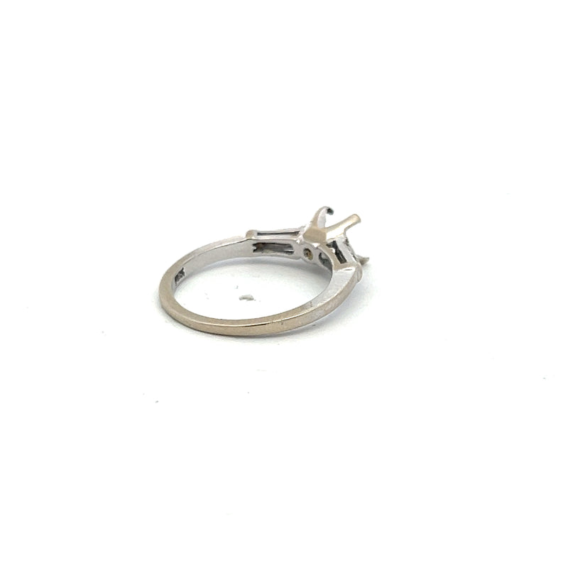 0.16 Carat Tapered Baguette Shape Diamond 14 Karat White Gold Semi Mount Ring