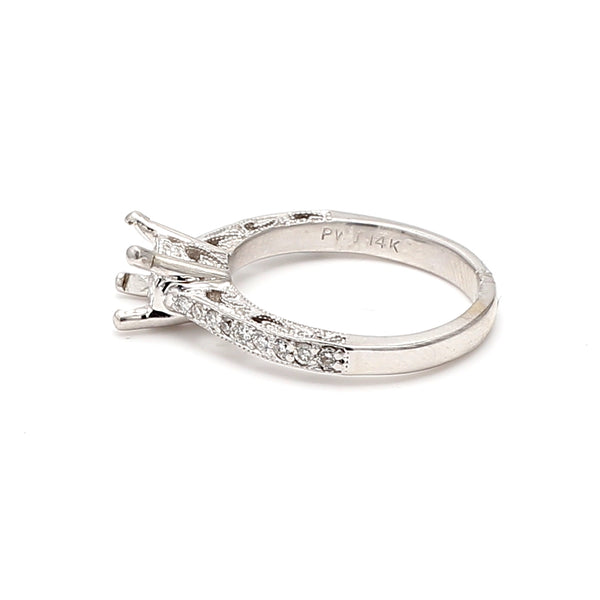 0.03 Carat Round Brilliant H SI1 Diamond 14 Karat White Gold Semi Mount Ring