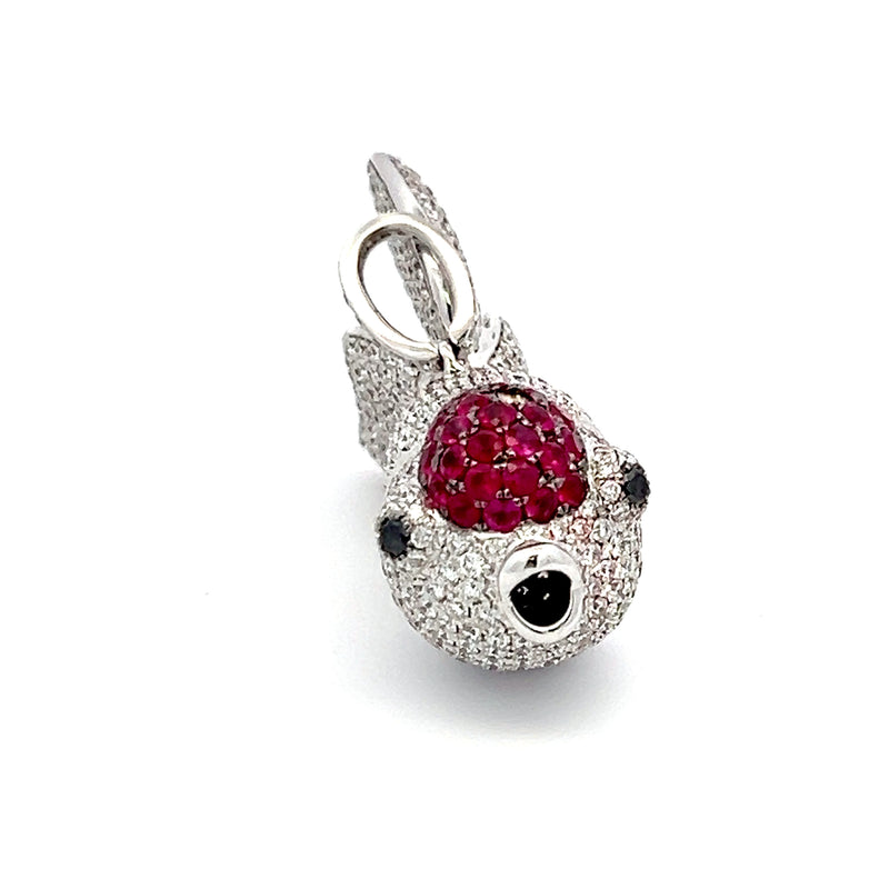 5.20 Carat Round Brilliant Diamond 1.10 Carat Ruby 18K White Gold Pendant