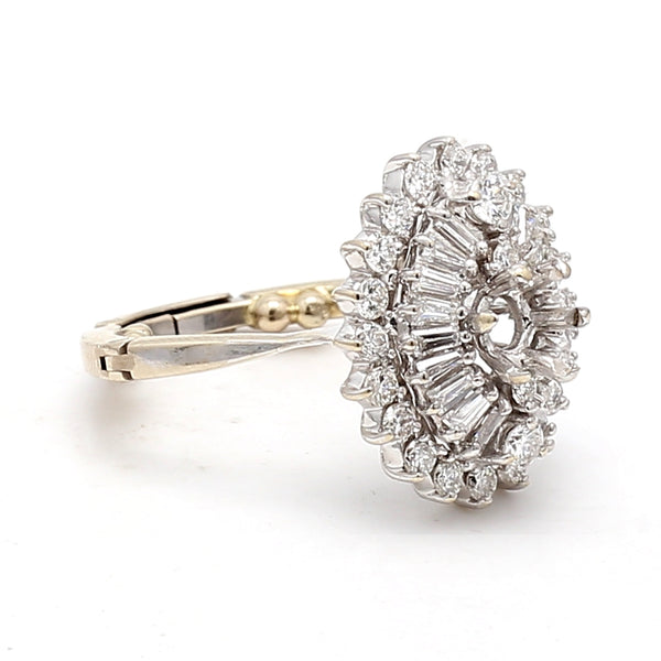 0.98 Carat Tapered Baguette and Round Diamond 14K WG Semi Mount Ring