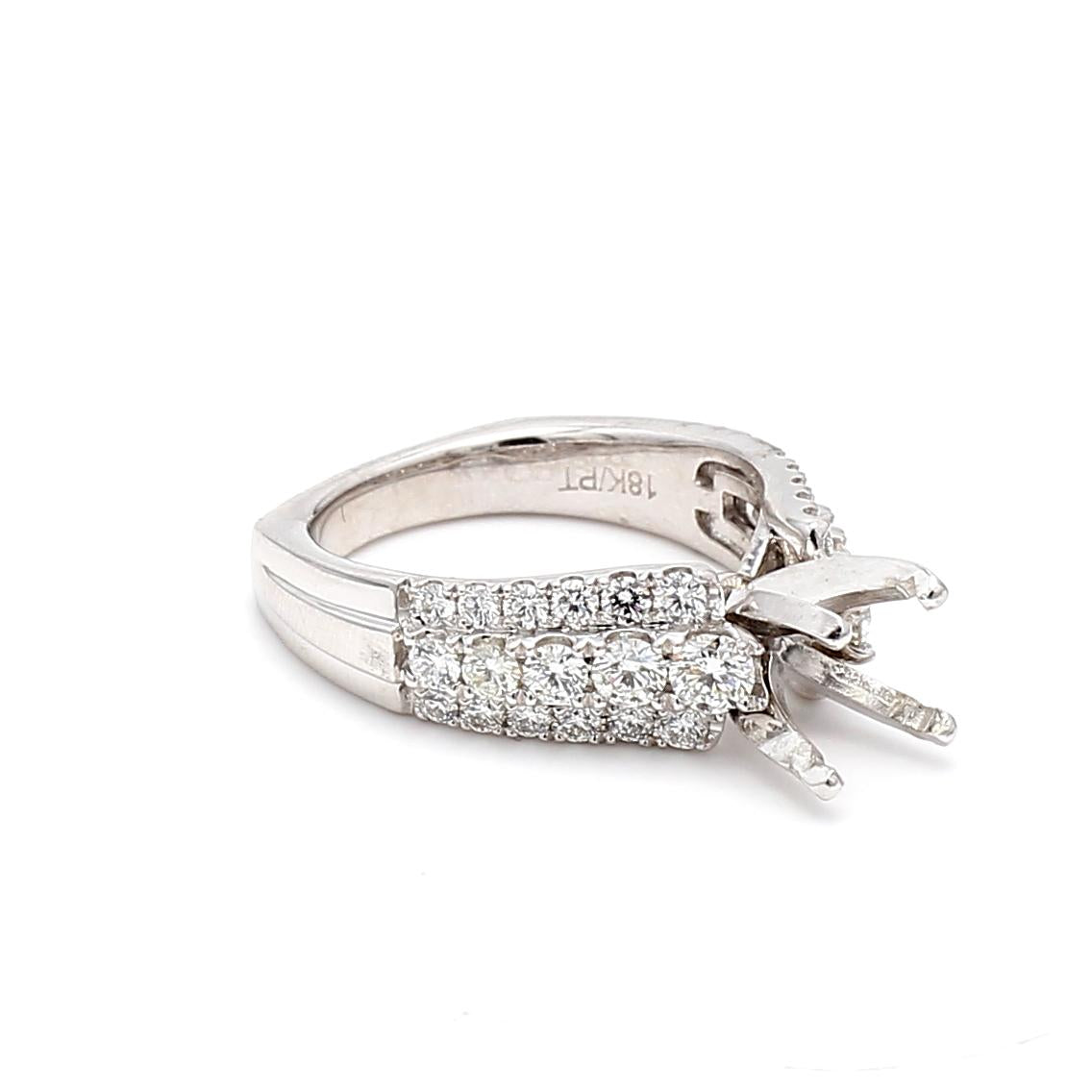 18K White Gold Semi Mount Ring with 1.28ct Round H SI1 Diamonds Fits 7.77x7.21mm