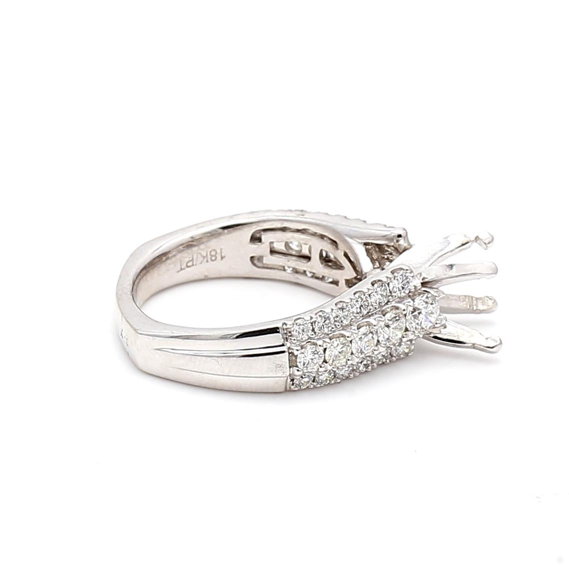 18K White Gold Semi Mount Ring with 1.28ct Round H SI1 Diamonds Fits 7.77x7.21mm