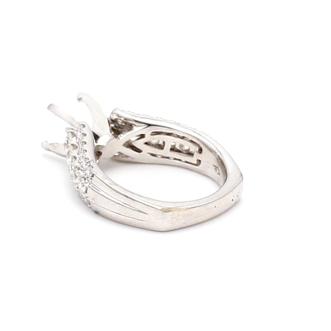 18K White Gold Semi Mount Ring with 1.28ct Round H SI1 Diamonds Fits 7.77x7.21mm