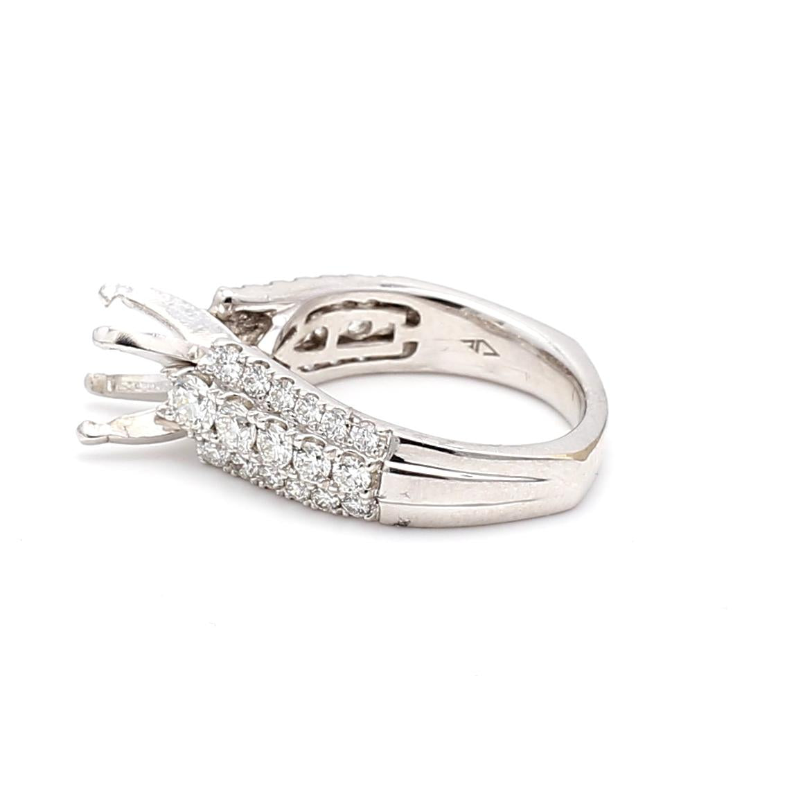 18K White Gold Semi Mount Ring with 1.28ct Round H SI1 Diamonds Fits 7.77x7.21mm