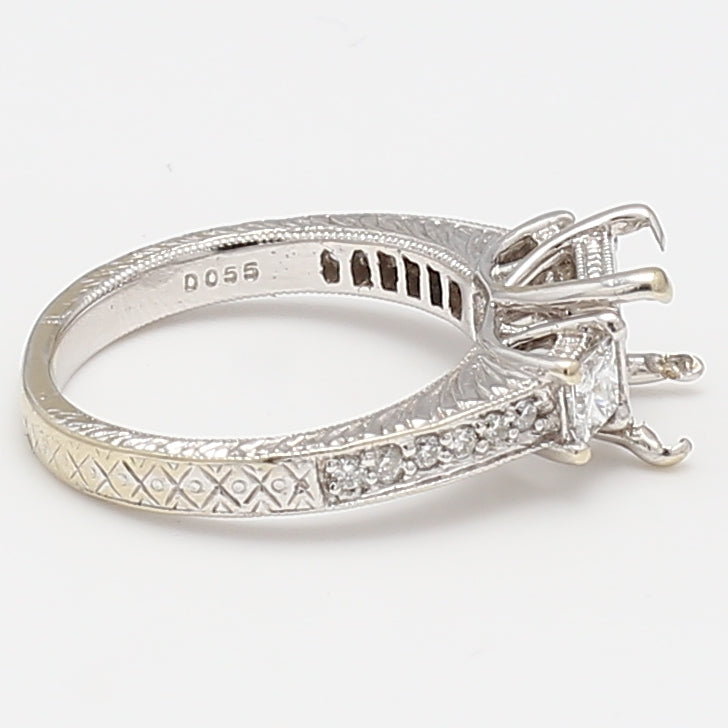 0.45 Carat Princess Cut and Round Diamond 18K White Gold Semi Mount Ring