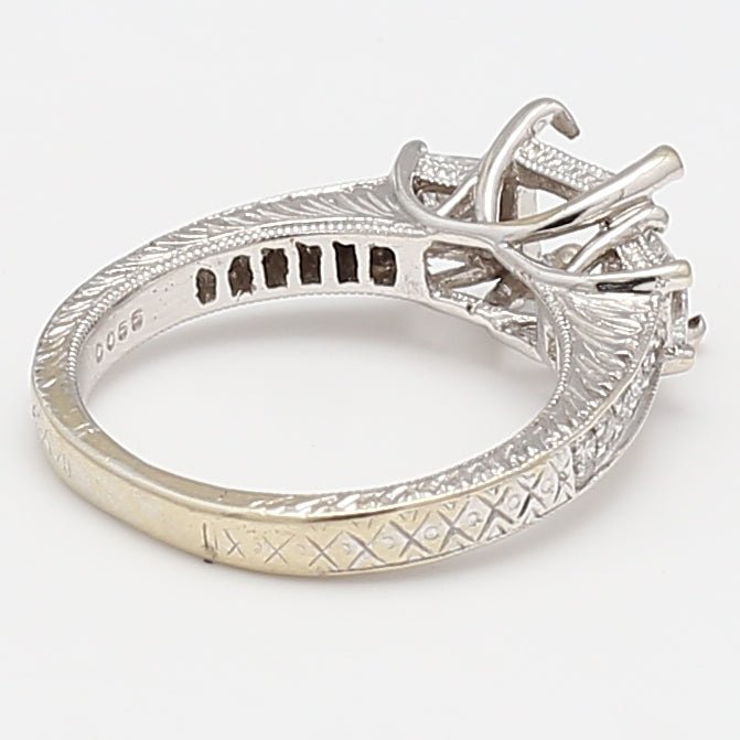 0.45 Carat Princess Cut and Round Diamond 18K White Gold Semi Mount Ring