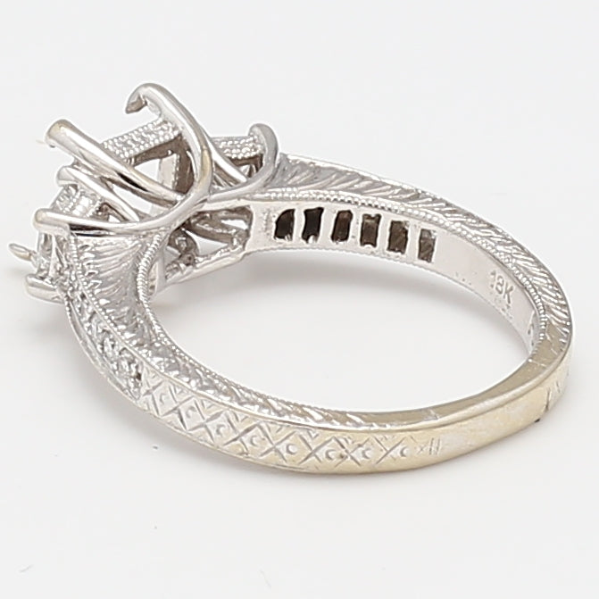 0.45 Carat Princess Cut and Round Diamond 18K White Gold Semi Mount Ring