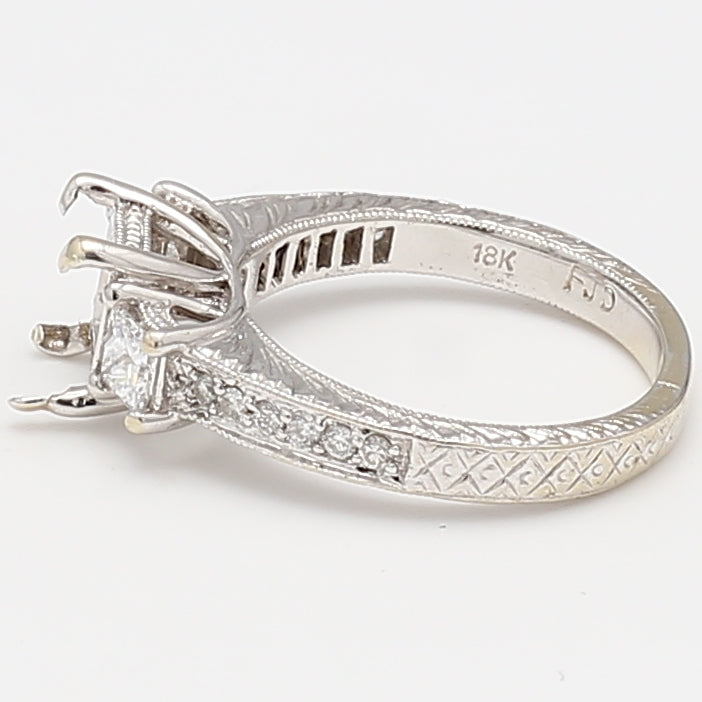 0.45 Carat Princess Cut and Round Diamond 18K White Gold Semi Mount Ring