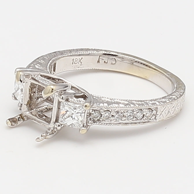 0.45 Carat Princess Cut and Round Diamond 18K White Gold Semi Mount Ring