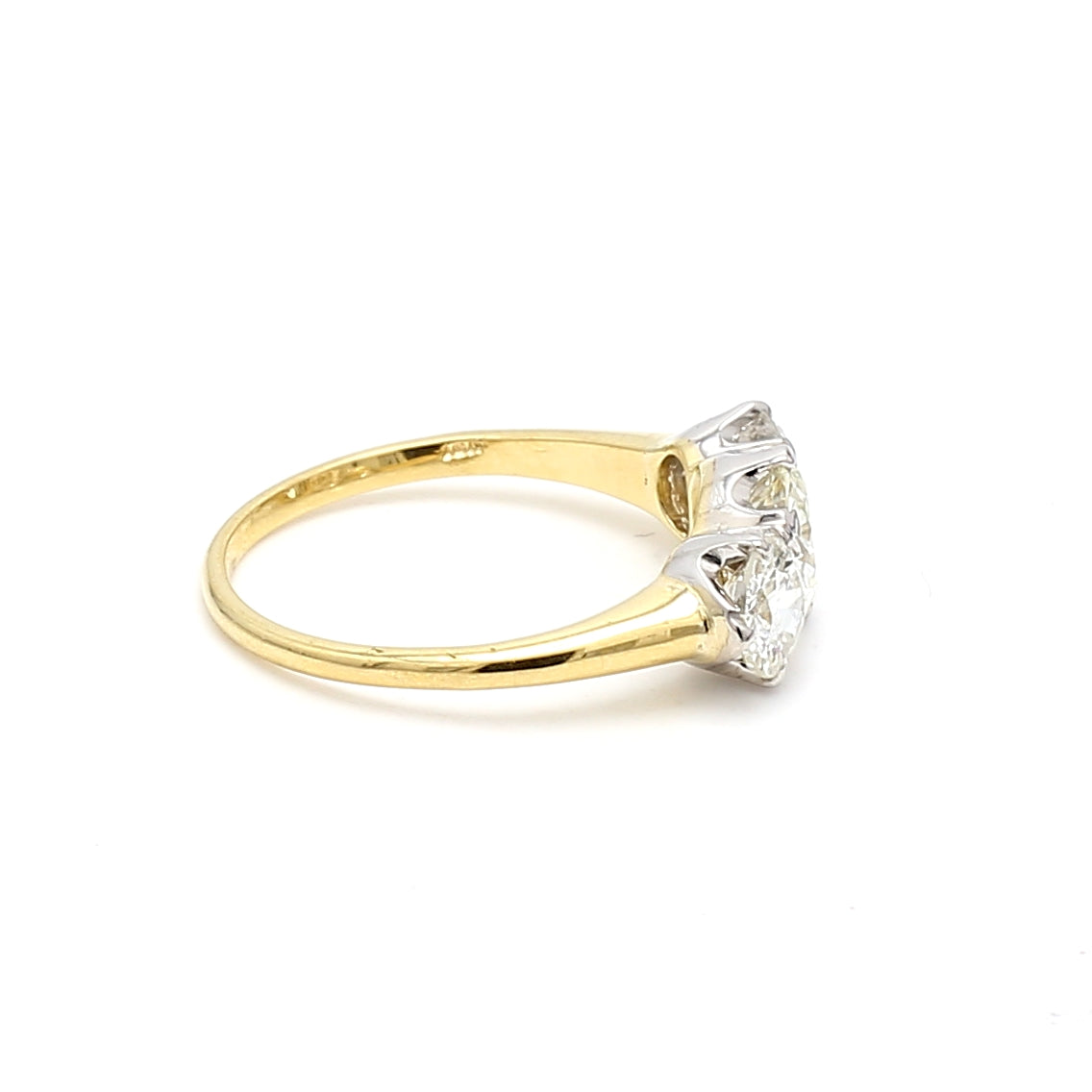 2.13 Carat Old European Cut Diamond 18K Two Tone Gold/Platinum Three-Stone Ring