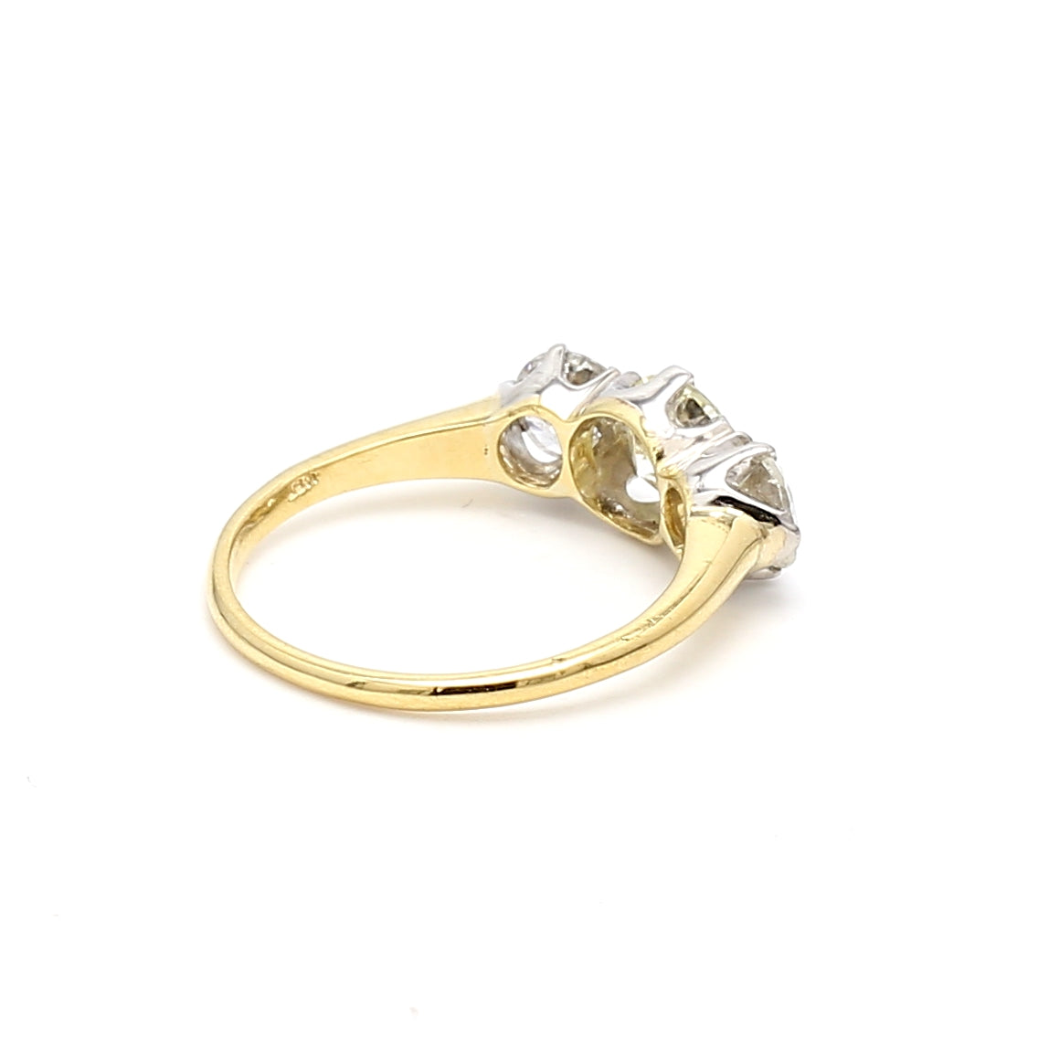 2.13 Carat Old European Cut Diamond 18K Two Tone Gold/Platinum Three-Stone Ring