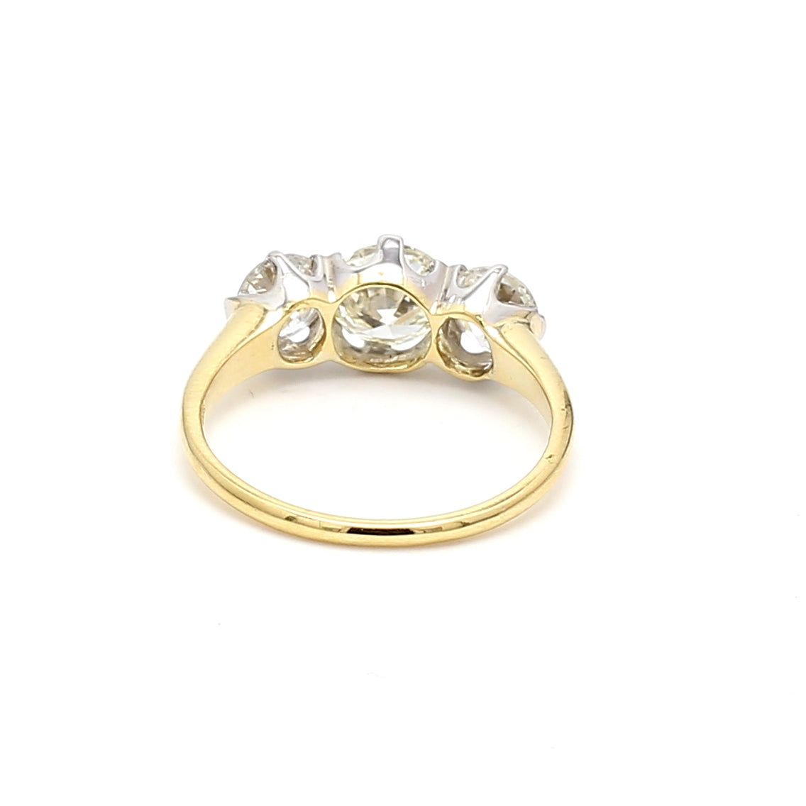 2.13 Carat Old European Cut Diamond 18K Two Tone Gold/Platinum Three-Stone Ring