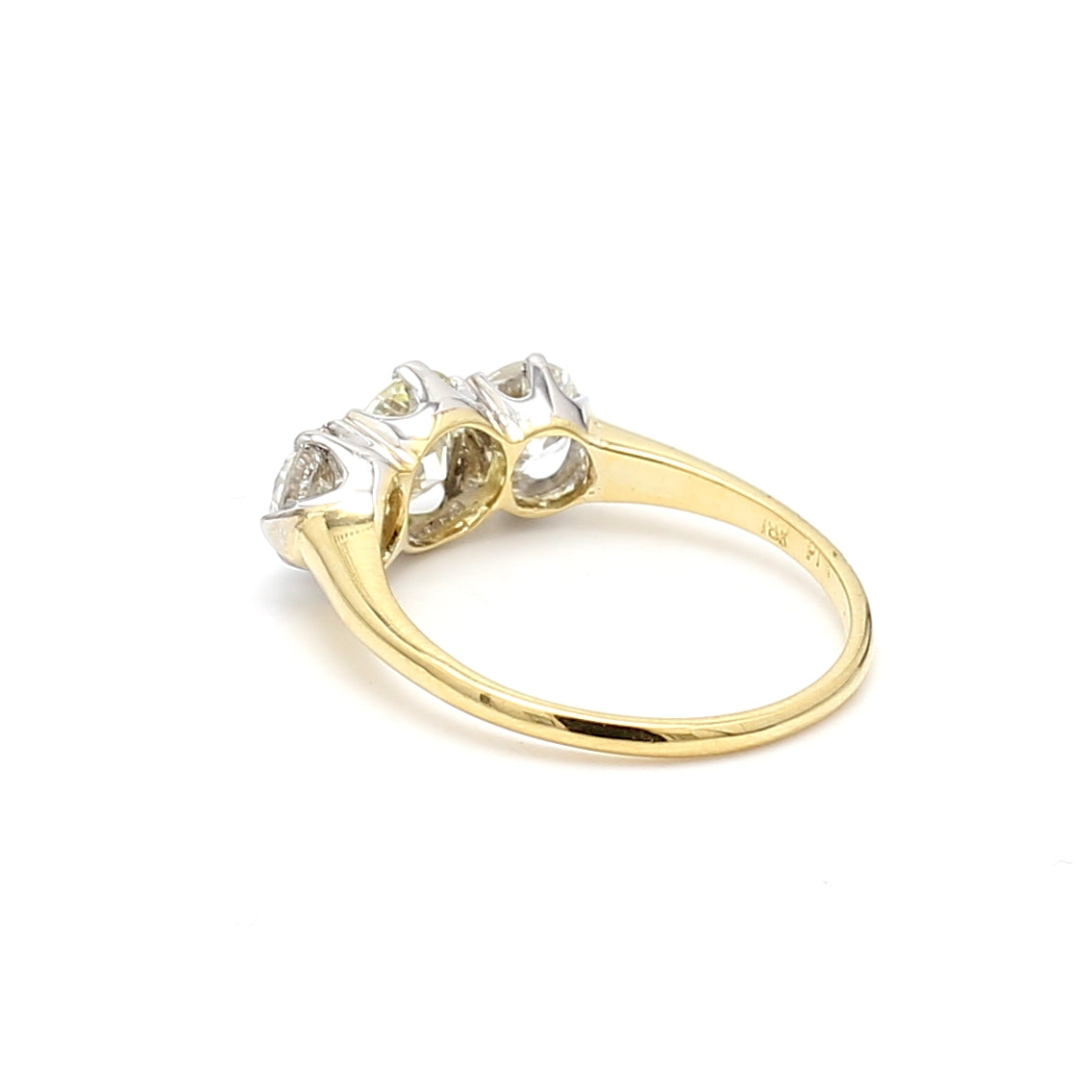 2.13 Carat Old European Cut Diamond 18K Two Tone Gold/Platinum Three-Stone Ring