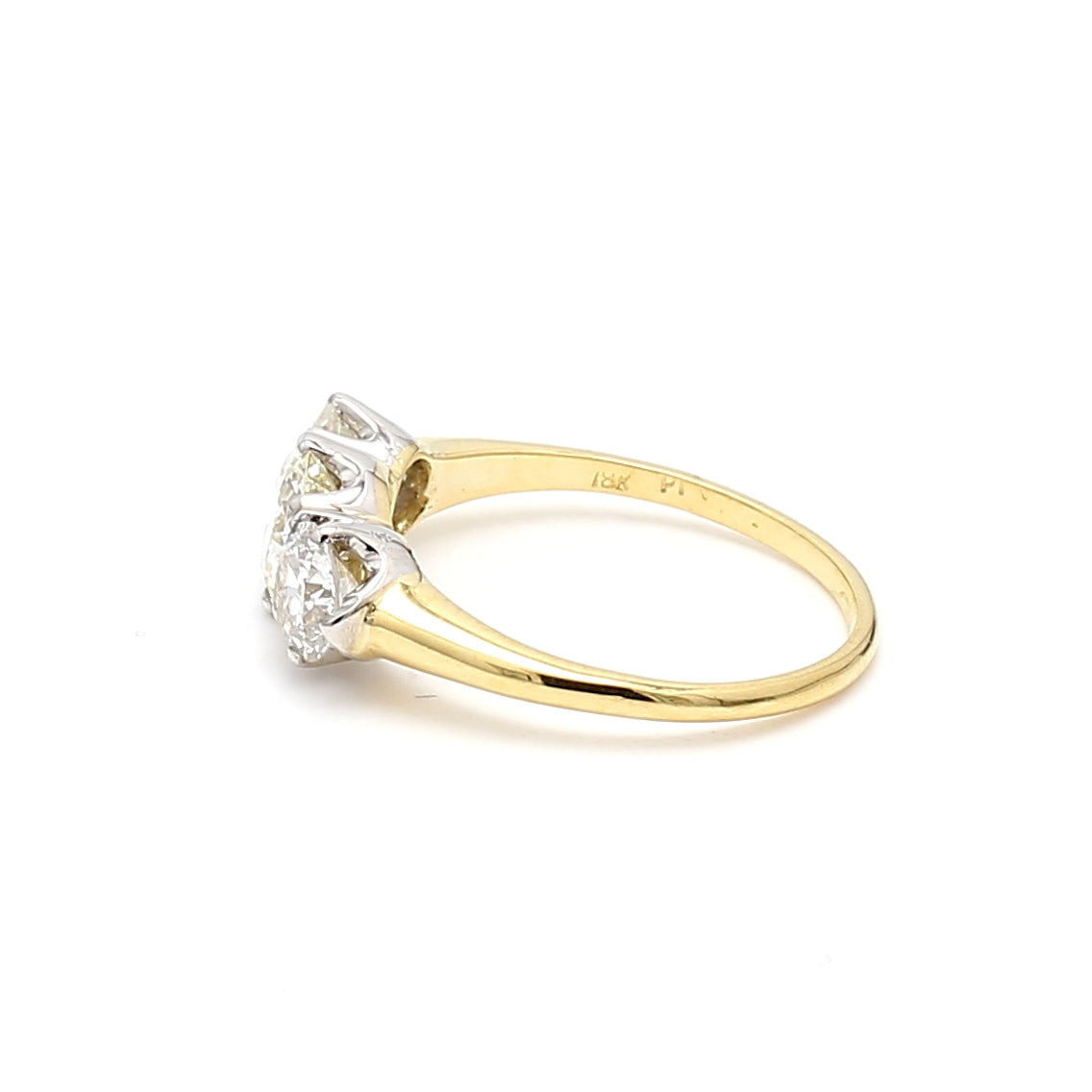 2.13 Carat Old European Cut Diamond 18K Two Tone Gold/Platinum Three-Stone Ring