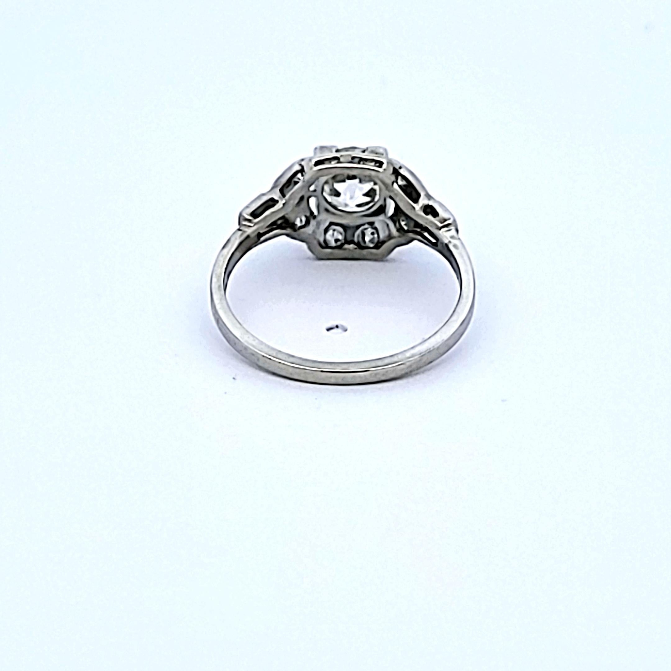 1.40 Carat Old European and Round Brilliant Diamond Platinum Engagement Ring