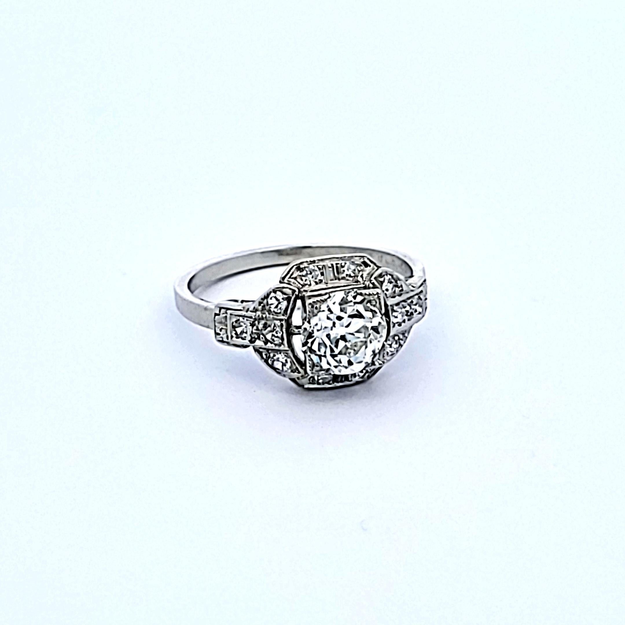 1.40 Carat Old European and Round Brilliant Diamond Platinum Engagement Ring