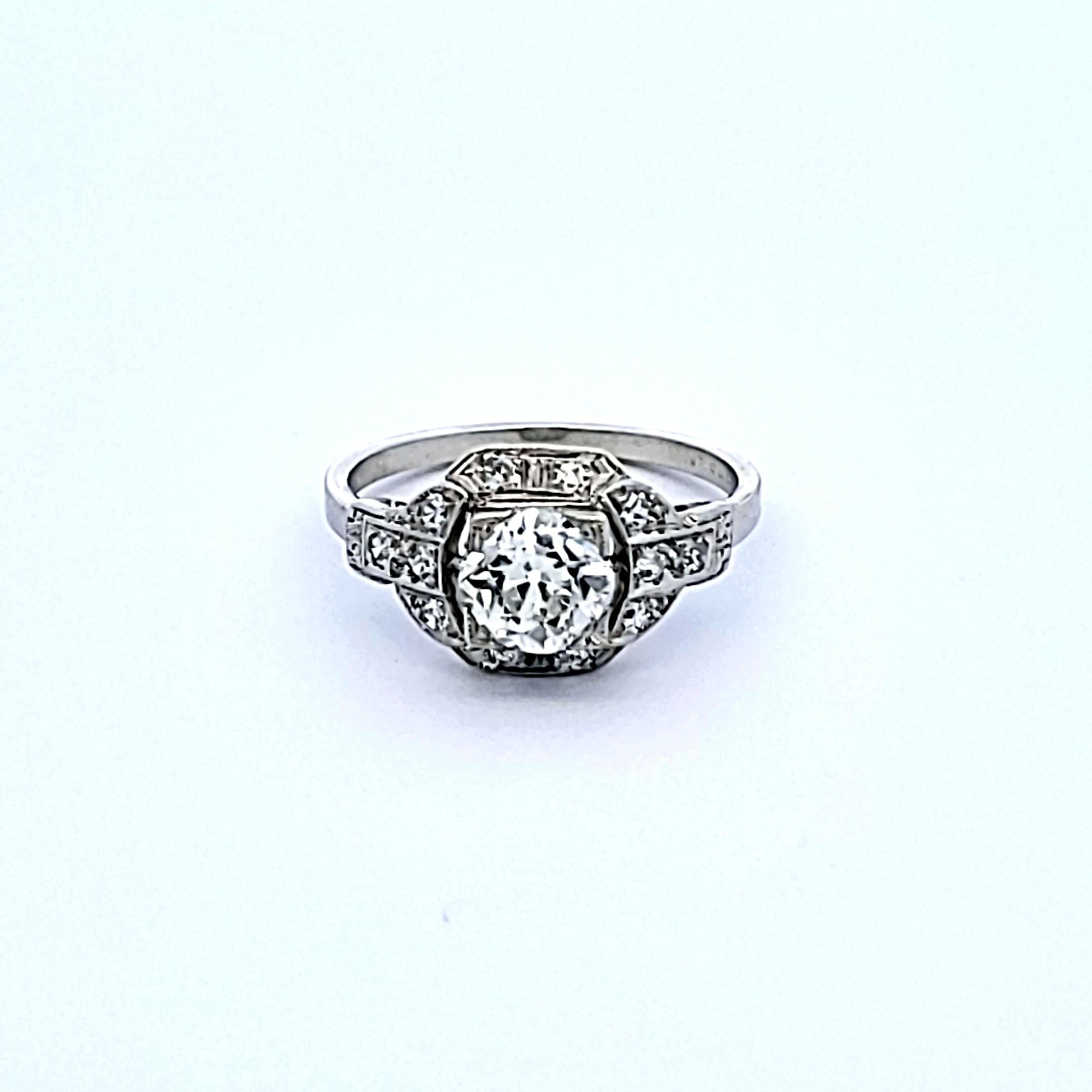 1.40 Carat Old European and Round Brilliant Diamond Platinum Engagement Ring