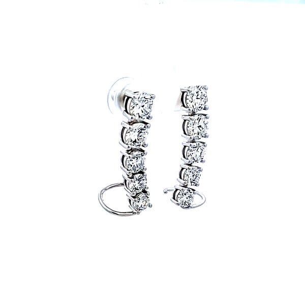 3.65 Carat Round Brilliant E-D SI1-SI2 Diamond 14 Karat White Gold Dangling Earring