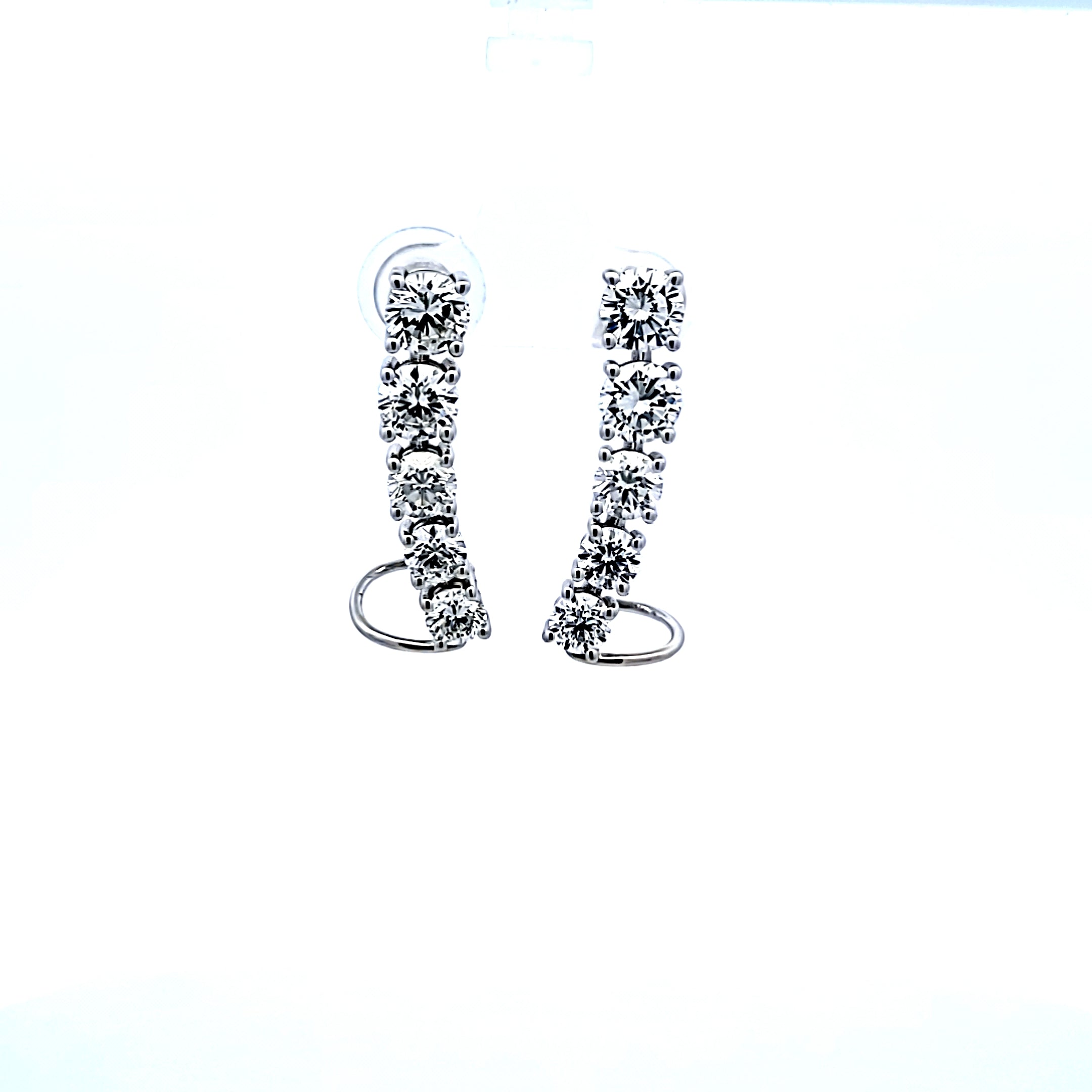 3.65 Carat Round Brilliant E-D SI1-SI2 Diamond 14 Karat White Gold Dangling Earring