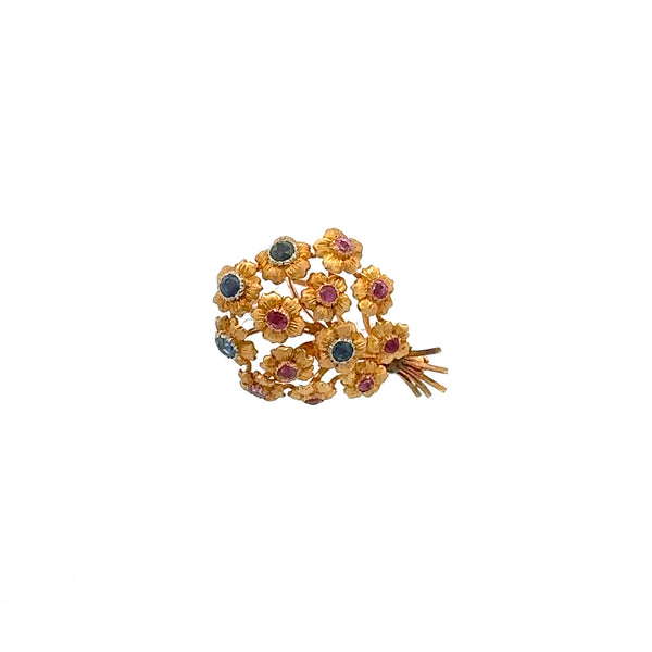 Buccellati Vintage 10.10 Grams 18 Karat Yellow Gold Multi-Gems Flower Pin