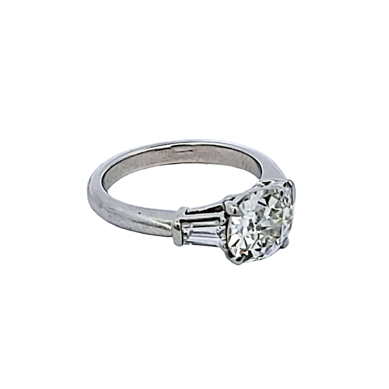 1.87 Carat Old European and Tapered Baguette Diamond Platinum Engagement Ring