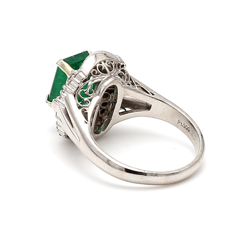 3.00 Carat Emerald 0.72 Carat Mixed Cut Diamond Platinum Gems Stone Ring