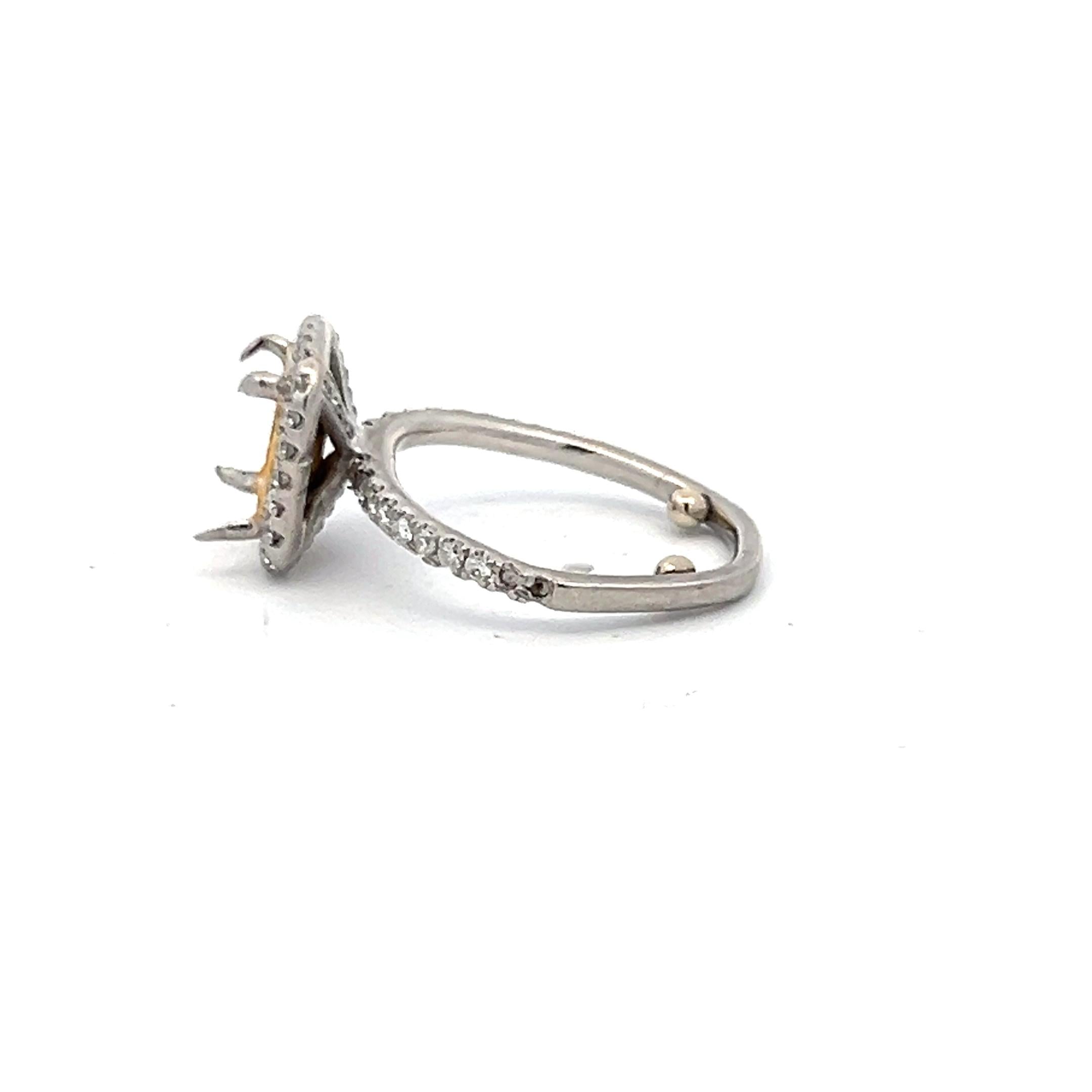 18K Two-Tone Gold Semi Mount Ring with 0.33 Ct. Diamond Fits 7.66x4.19mm 2.00ct+