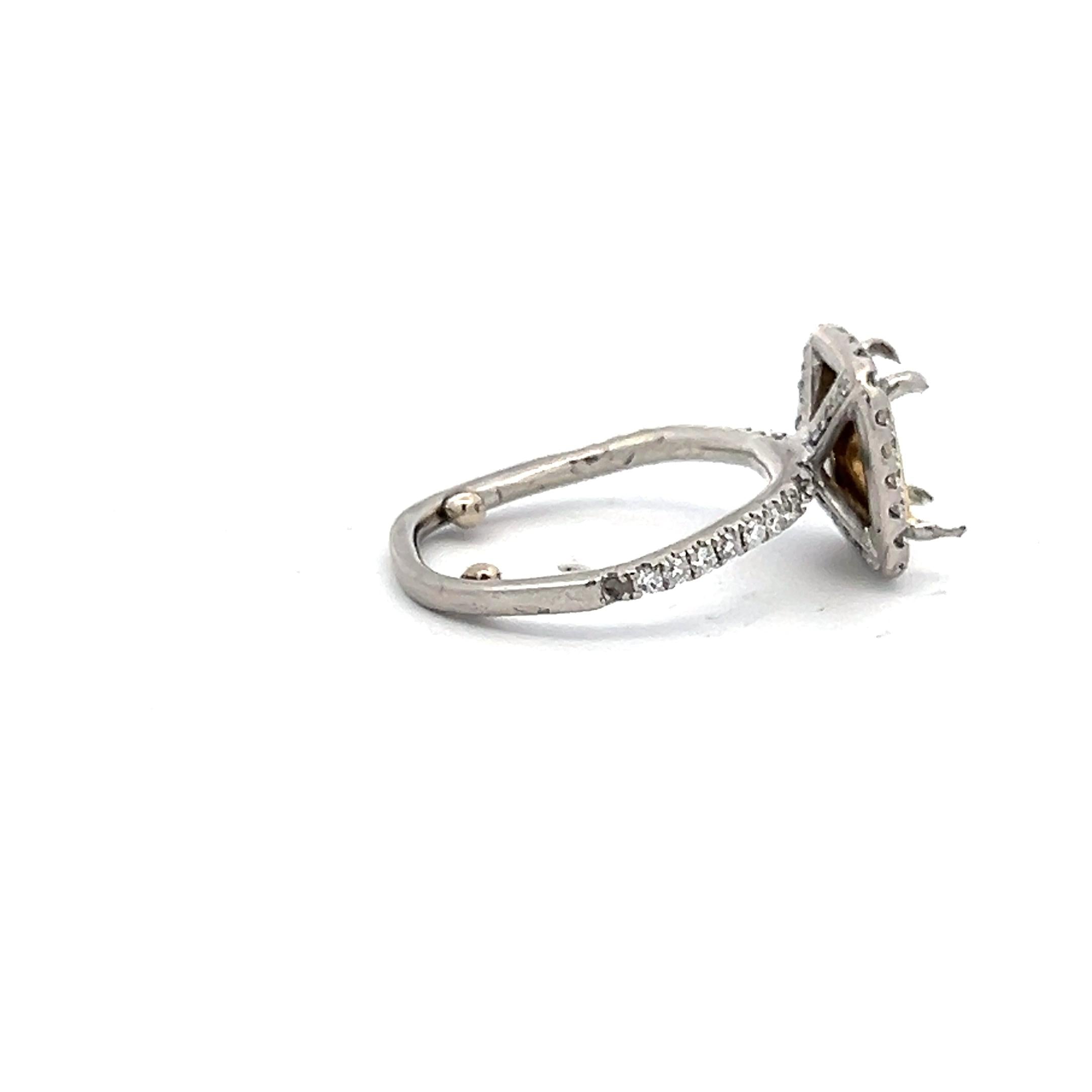 18K Two-Tone Gold Semi Mount Ring with 0.33 Ct. Diamond Fits 7.66x4.19mm 2.00ct+