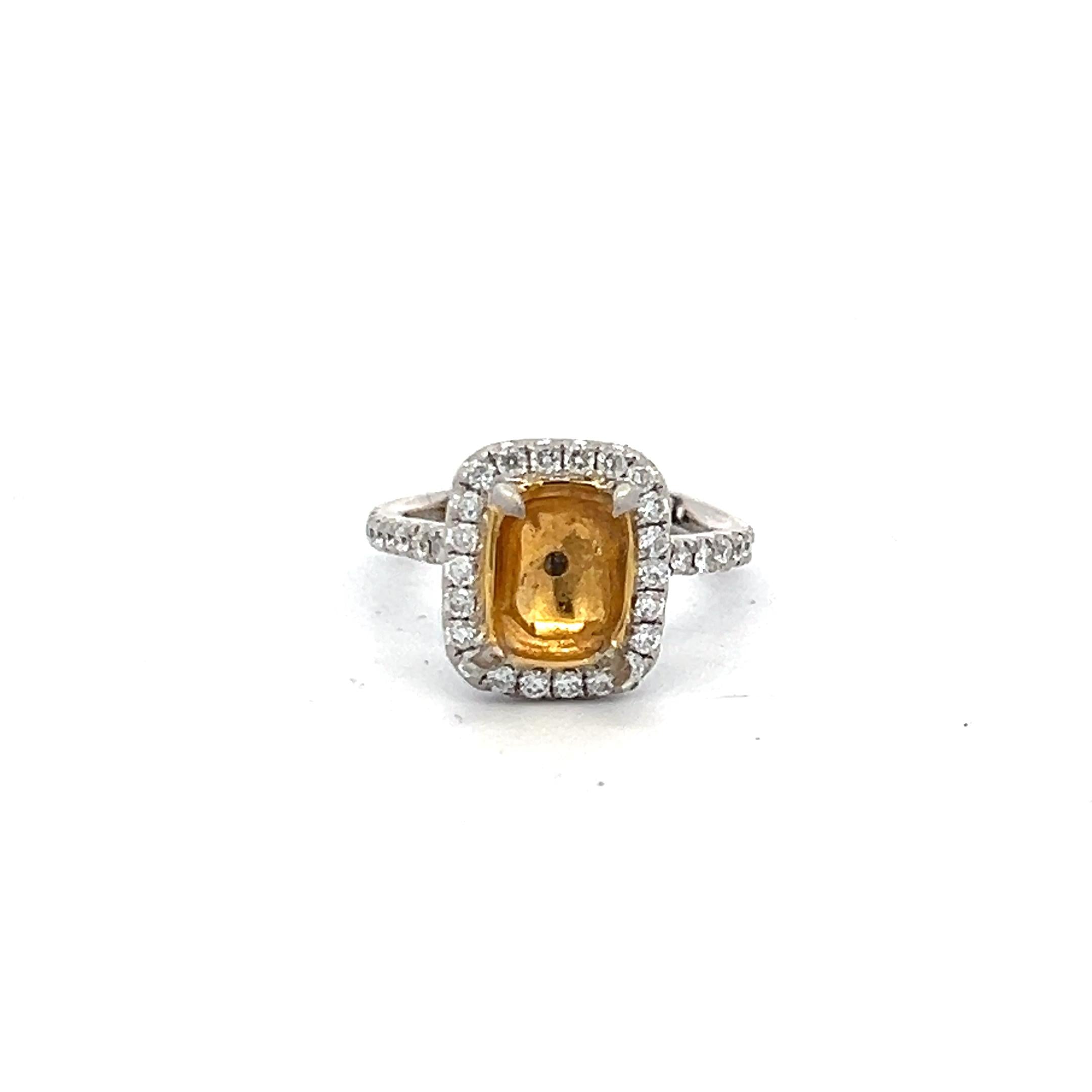 18K Two-Tone Gold Semi Mount Ring with 0.33 Ct. Diamond Fits 7.66x4.19mm 2.00ct+