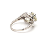 4.89 Carat Old European Cut N SI1 and Circular Brilliant Cut N VS2 and Tapered Baguette Shape Diamond Platinum Two-Stone Ring