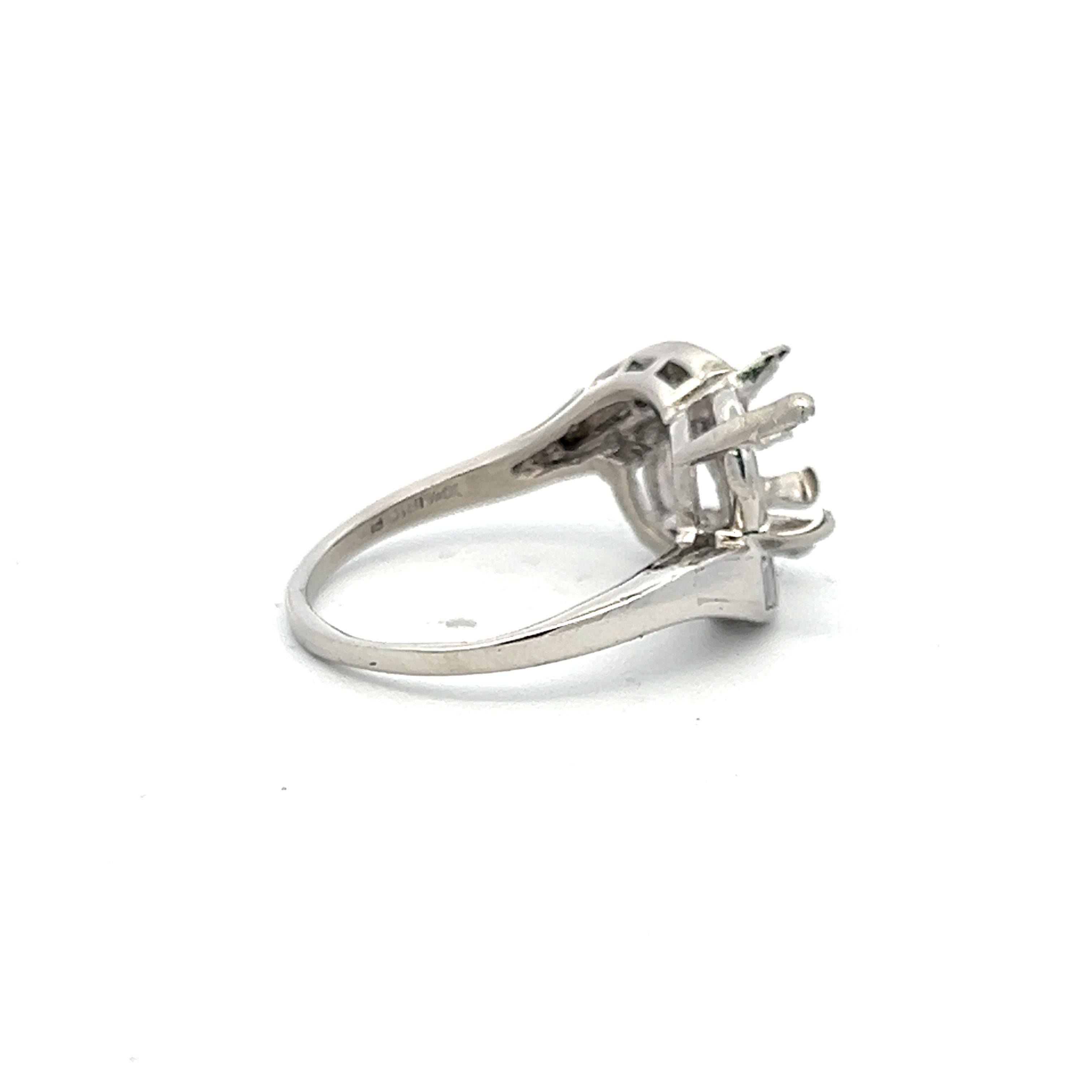 Platinum Two-Stone Semi Mount Ring with 0.18 Carat Tapered Baguette Diamonds