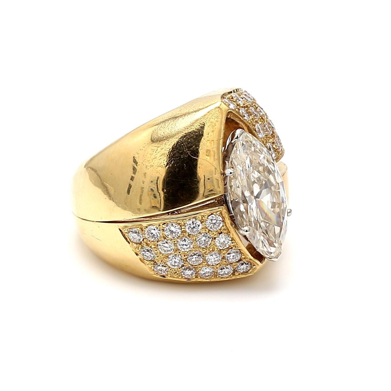 18K Gold-Platinum Cocktail Ring with 5.46 Ct. Round and GIA Marquis Diamonds