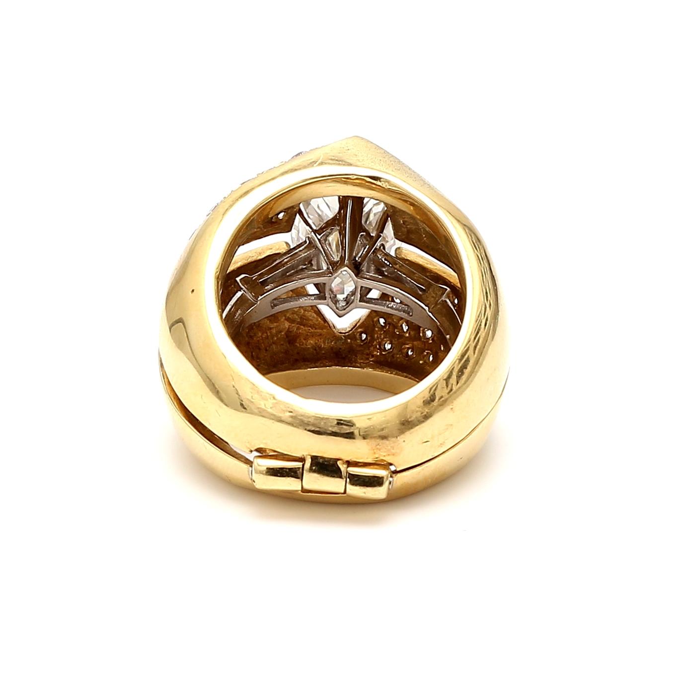 18K Gold-Platinum Cocktail Ring with 5.46 Ct. Round and GIA Marquis Diamonds